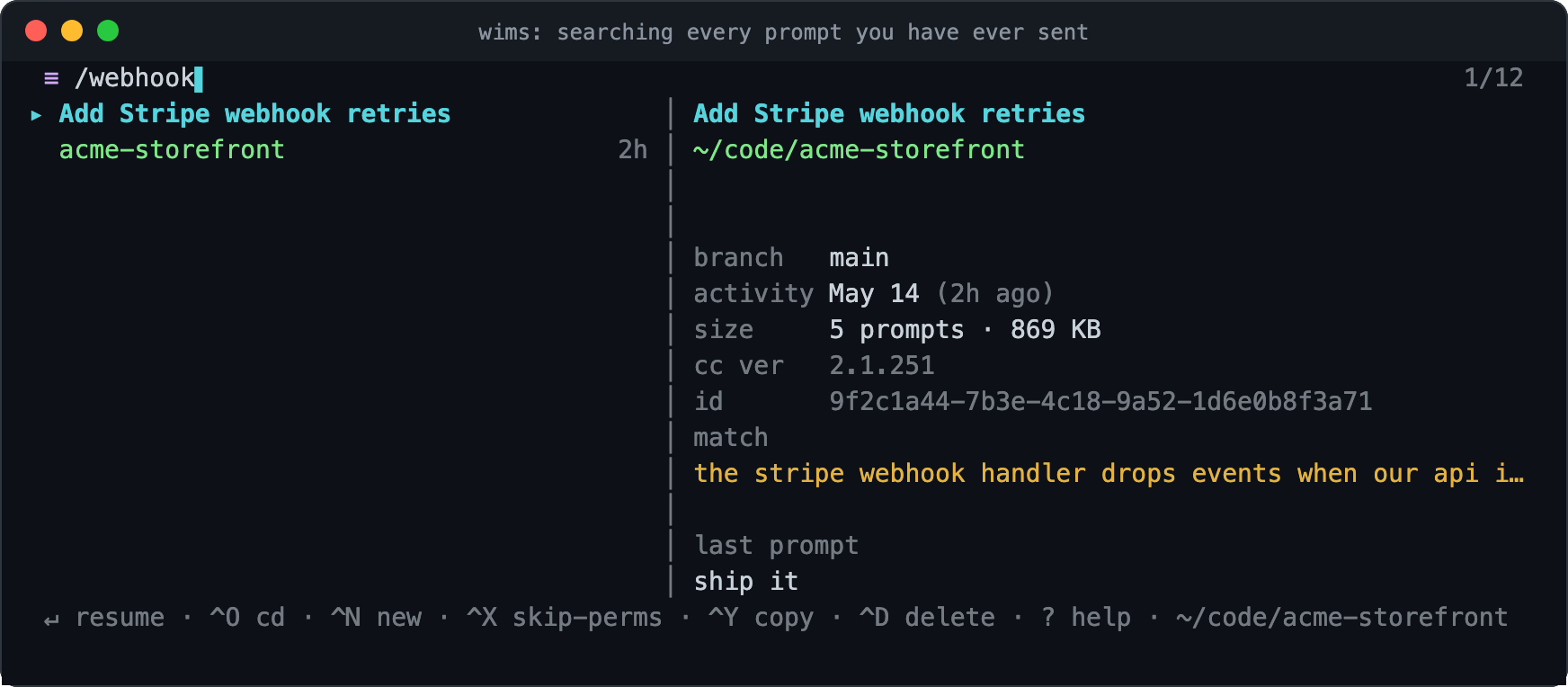 wims searching across every prompt ever sent